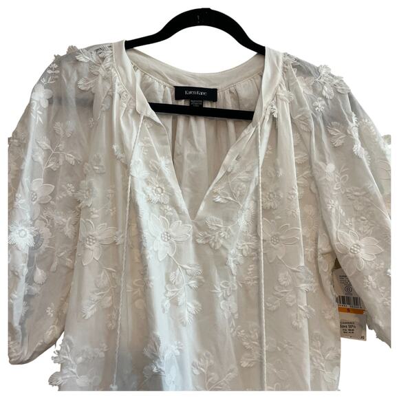 Karen Kane Full Bloom Tassel Embroidered Floral Mini Dress White Size S - Picture 8 of 9